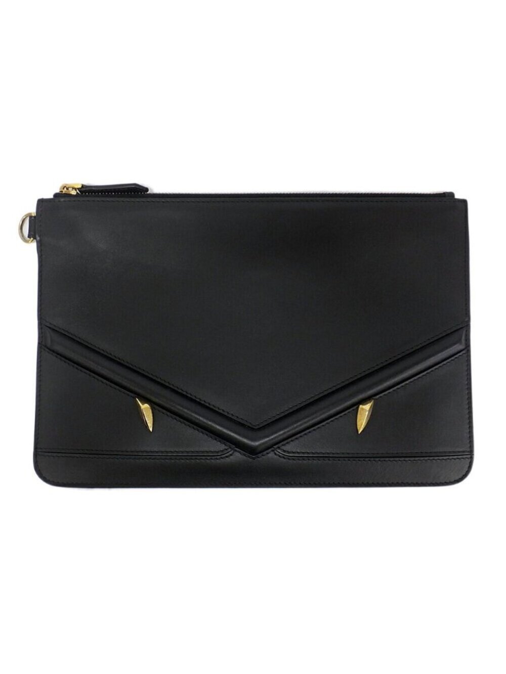 Fendi Clutch Bugs Eye Monster Leather Black Second